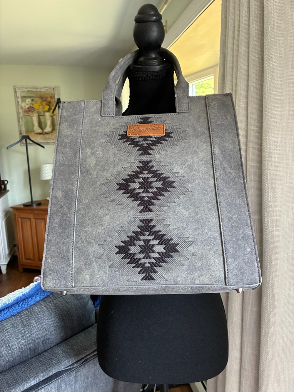 Wrangler Gray Embroidered Aztec Tote